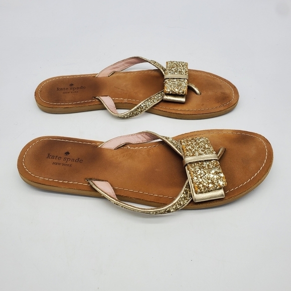 Kate Spade Shoes Women 11M Icarda Gold Glitter Bow Thong Sandals - Picture 10 of 10
